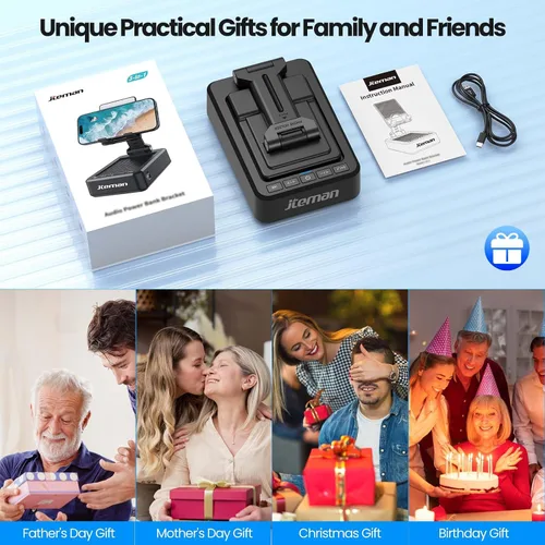 Miniatura 8 de JTEMAN Soporte para teléfono celular con altavoz Bluetooth y función de carga, soporte ajustable para teléfono con sonido HD, regalos de cumpleaños