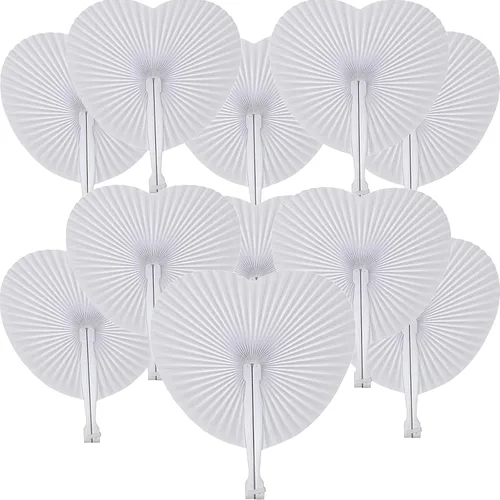 60 abanicos de papel blanco, abanicos plegables de mano para mujeres, abanicos de mano plegables decorativos de corazón para bodas, novias, Corazón
