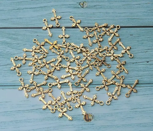Miniatura 3 de 50 colgantes vintage de crucifijo con agujero de metal religioso antiguo plateado dorado cruz a granel para fabricación de joyas, kit de bricolaje
