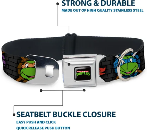 Miniatura 4 de Buckle-Down Collar de perro con hebilla de cinturón de seguridad, clásico TMNT Expessions/Battle Gear gris/multicolor - 1" de ancho - Se adapta a