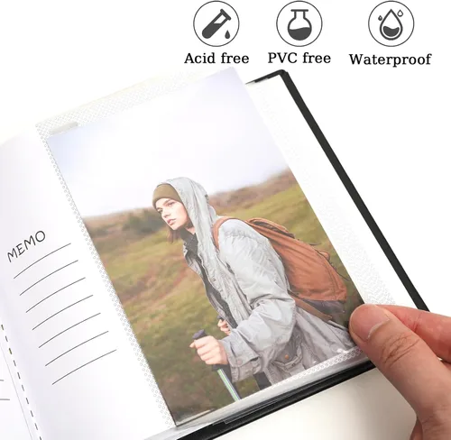 Miniatura 4 de Álbum de fotos pequeño de 4 x 6 pulgadas, 100 bolsillos con espacio de escritura, cubierta de cuero, libro de fotos con capacidad para fotos de 4 x