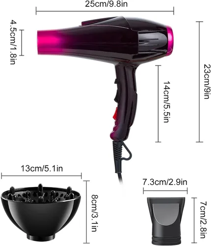 Miniatura 3 de Secador de pelo iónico con motor de 3500 W, 3 ajustes de calor/2 velocidades, 2 boquillas, 1 difusor para uso profesional en el salón de belleza