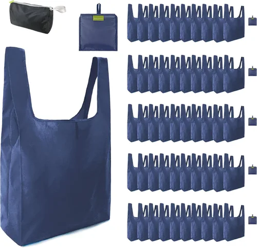 Miniatura 57 de BeeGreen Bolsas de comestibles reutilizables de Navidad con bolsa de almacenamiento con cremallera, paquete de 10 bolsas de compras reutilizables a