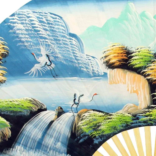 Miniatura 2 de Abanico de pared plegable gigante chino pintado a mano, arte decorativo decorativo de pared, pintura acrílica original hecha a mano sobre un marco