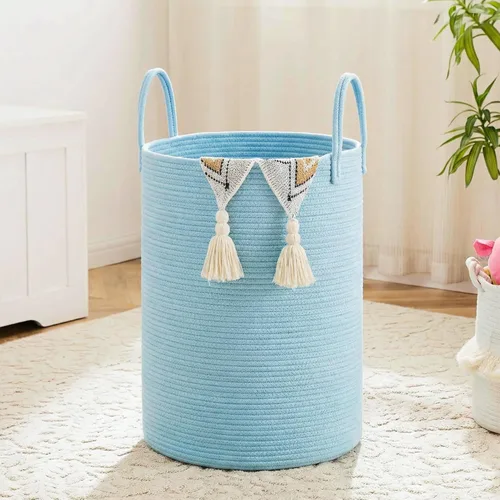 Miniatura 11 de Artfeel - Cesto para la ropa sucia de cuerda de algodón tejida, para guardar ropa sucia, juguetes y mantas en el baño, la habitación del bebé