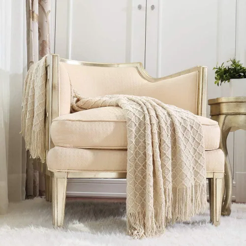 Miniatura 10 de CREVENT Manta de punto bohemio de granja para sofá, silla, cama, decoración del hogar, suave, cálida, acogedora, ligera para primavera, verano
