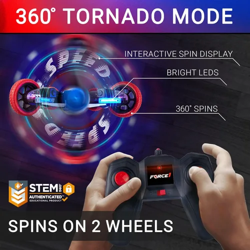 Miniatura 2 de Force1 Tornado+ - Auto de control remoto para niños - Autos RC rápidos de doble cara con pantalla LED interactiva, 4WD, auto de acrobacias Rojo Azul