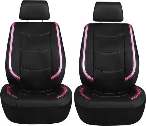Miniatura 3 de FH Group - Juego completo de fundas para asientos de auto de cuero sintético, ajuste universal, para asientos frontales con respaldo bajo, Rosa