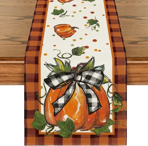 Miniatura 9 de Artoid Mode Camino de mesa de otoño con lazo de calabaza, decoración de mesa de comedor de cocina de otoño para decoración de fiesta del hogar, 13 x
