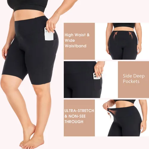 Miniatura 2 de Hi Clasmix Paquete de 3 pantalones cortos de ciclismo de talla grande para mujer (1X-4X), cintura alta, no se transparentan, pantalones cortos