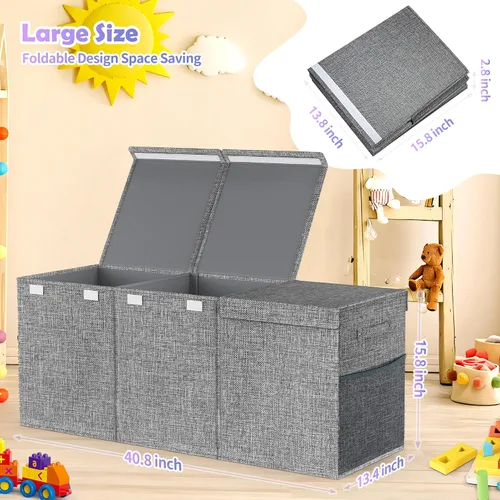 Miniatura 7 de Mabahoo Caja de juguetes extra grande con tapas, plegable, resistente, cajas organizadoras de almacenamiento de juguetes para niños y niñas, 40 x 14