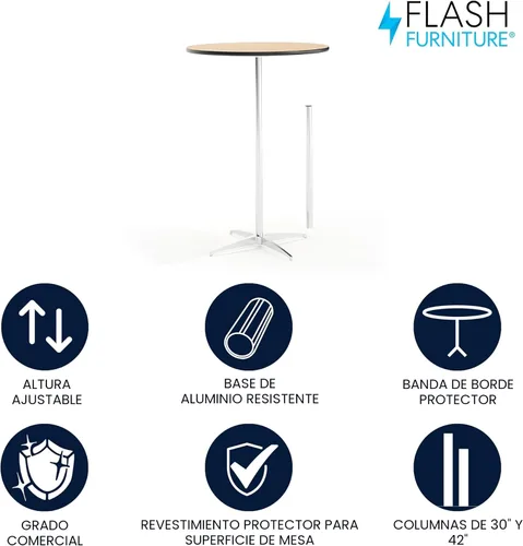 Miniatura 4 de Mesa de cóctel Flash Furniture redonda de madera con columnas de 30 y 42 pulgadas, Negro
