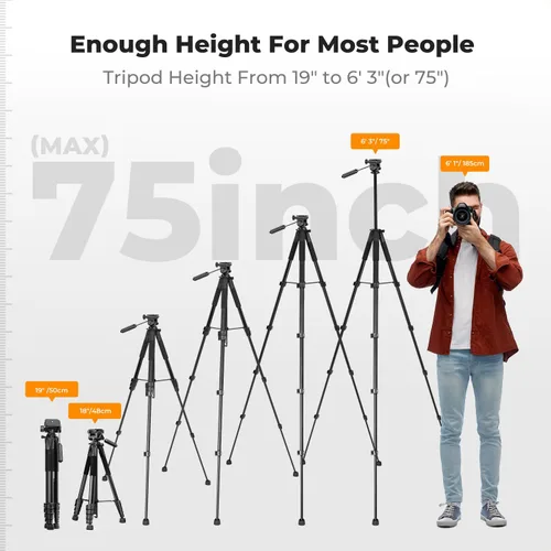 Miniatura 4 de K&F CONCEPT Trípode para cámara, 75 pulgadas, ligero, portátil, para viajes al aire libre, trípodes DSLR para cámara, teléfono, grabación de video