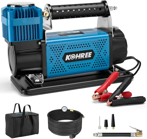Miniatura 9 de Kohree Compresor de aire de doble cilindro de 12 V, inflador rápido de neumáticos de 12.35 pies³/min, bomba de neumáticos portátil resistente