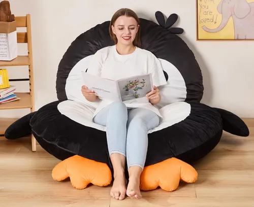 Miniatura 10 de Hobestluk Puf - Cojín de suelo para puf, puf para adultos, tumbona para sala de estar, dormitorio o sala de juegos (negro, mediano, pingüino)