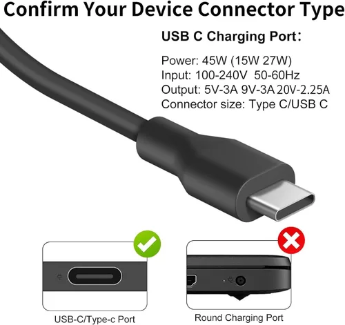 Miniatura 2 de Cargador de portátil USB C de 45 W para Acer Chromebook R13 11 13 15 311 315 CP311 CP713 C933 CB5-312T R751T SF713 SP714 N17Q5 N17P6 N16Q10 N16Q14