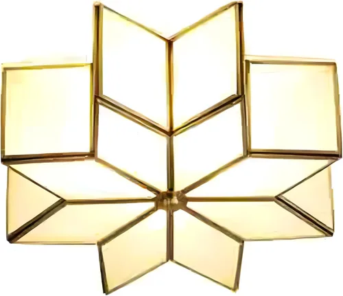 Miniatura 8 de Lámpara de techo de estrella de latón, lámpara de techo de vidrio semiempotrada, lámpara de techo de estilo de mediados de siglo con pantalla