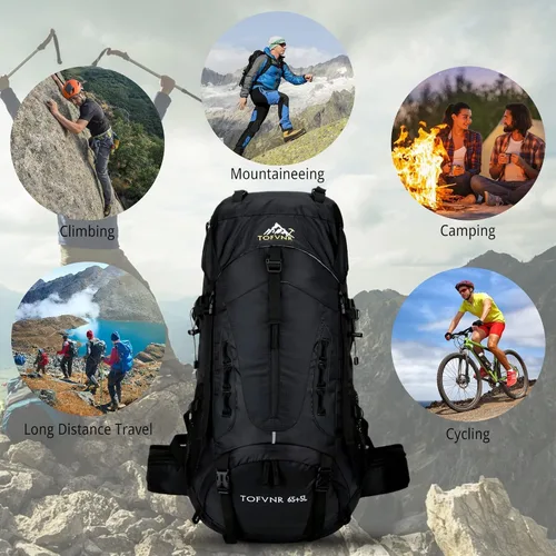 Miniatura 7 de Mochila de senderismo grande de 70 litros, mochila ligera para hombres y mujeres, al aire libre, gran capacidad, montañismo, impermeable, mochila