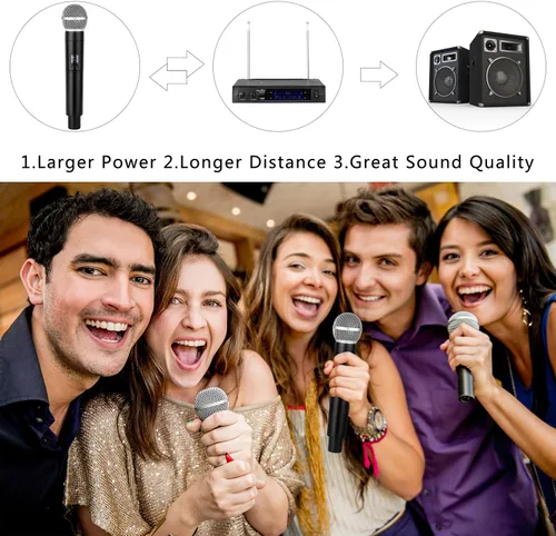 Miniatura 6 de MicrocKing Sistema de micrófono inalámbrico, micrófonos dinámicos de mano, rango de funcionamiento de 150 pies, 16 horas de uso continuo, ideal