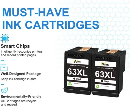 Miniatura 6 de 63XL - Cartuchos de tinta negros de repuesto para HP 63 63 XL para impresora HP OfficeJet 3830 5255 Envy 4520 4512 DeskJet 1112 3630 3632 2132