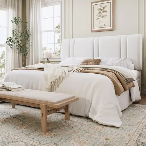 Miniatura 10 de SHA CERLIN Base de cama de plataforma de tamaño completo, cama tapizada de terciopelo con cabecera ajustable, diseño capitoné de canal vertical