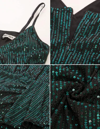 Miniatura 4 de GRACE KARIN Vestido sexy de lentejuelas para mujer cuello en V fruncido entallado tirantes delgados cóctel fiesta club nocturno