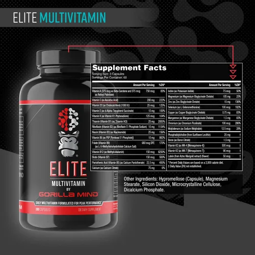 Miniatura 2 de Gorilla Mind Elite Multi-Vitamin (180 Cápsulas) – Fórmula Multivitamínica Diaria Formulada para Rendimiento Máximo 27 Nutrientes para Compensar