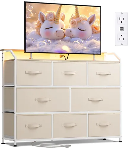 Miniatura 29 de WLIVE Cómoda para dormitorio con 8 cajones, cómoda de tela ancha para almacenamiento y organización, cómodas de dormitorio, cajonera para sala