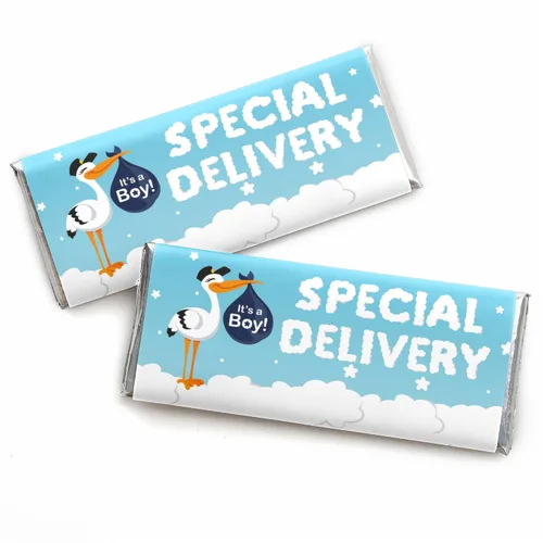 Big Dot of Happiness Boy Special Delivery - Envoltura de barra de caramelo azul It's A Boy Stork Baby Shower Favores - Juego de 24