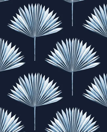 NextWall Papel tapiz tropical para despegar y pegar con palmeras (azul marino)