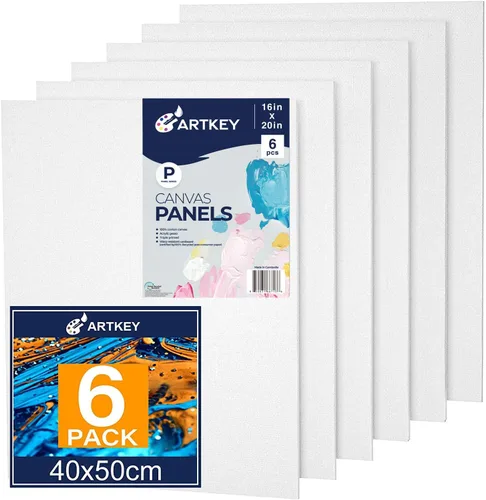 Artkey Lienzos para pintar de 16 x 20 pulgadas, paquete de 6, 10 onzas, imprimado 100% algodón, blanco plano en blanco, paneles de lienzo de pintura