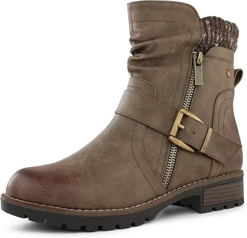 Miniatura 4 de Hawkwell Botas de combate para mujer, botas de tobillo con hebilla lateral y cremallera