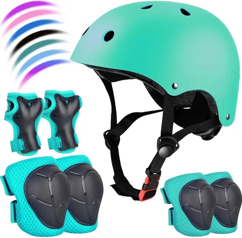 Miniatura 10 de Juego de casco de bicicleta ajustable para niños, chicos, chicas y adolescentes de 3 a 8 años de edad, incluye protectores de codo, rodilla