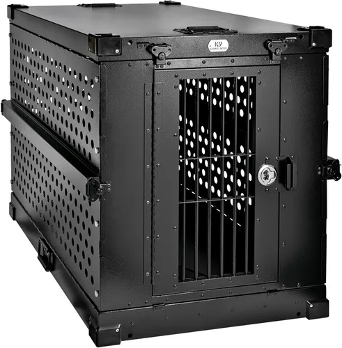 K9 Kennel Boss - Jaula para perros resistente totalmente plegable con recubrimiento en polvo de aluminio - Grande (Negro)
