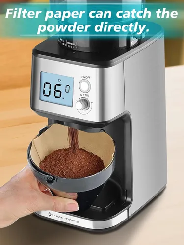 Miniatura 9 de Homtone Molinillo de café expreso con rebabas cónicas – Molinillo de frijoles eléctrico continuo de 2.008 in con ajustes de molienda, temporizador