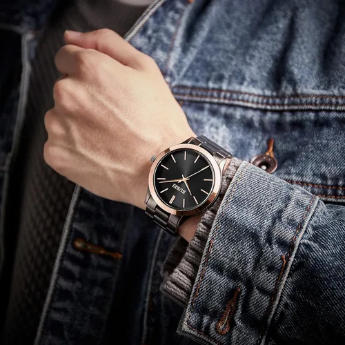 Miniatura 5 de BUREI Relojes de pulsera para hombre, relojes analógicos de cuarzo de acero inoxidable para hombre