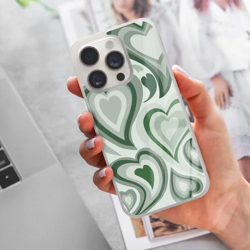 Miniatura 7 de Fundas estéticas para teléfono para niñas Apple iPhone 11, 12, 13, 14 Pro Max Plus Mini, Samsung Galaxy S21 S22 Ultra Plus (corazón verde oscuro)