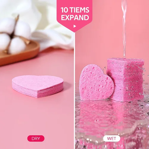 Miniatura 4 de GAINWELL 50 esponjas faciales comprimidas en forma de corazón para limpieza facial diaria y exfoliación, esponjas cosméticas de spa 100% naturales