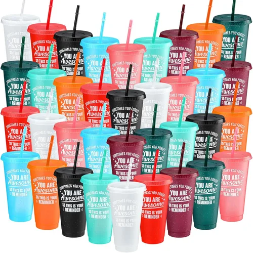 Miniatura 9 de Inbagi Paquete de 24 vasos de plástico de 24 onzas con tapas y pajita, regalo de la semana de la CNA, con texto en inglés "Thank You Are Awome