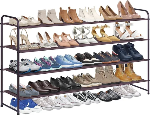 Miniatura 10 de KIMBORA Zapatero largo de 4 niveles para el piso del armario, estante ancho para zapatos, organizador de almacenamiento de 30 pares apilables, Negro