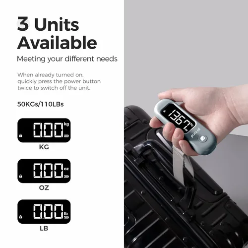 Miniatura 4 de pack all Báscula de equipaje de 110 libras, báscula digital de equipaje de mano, báscula de peso para maleta de viaje con pantalla LCD, batería