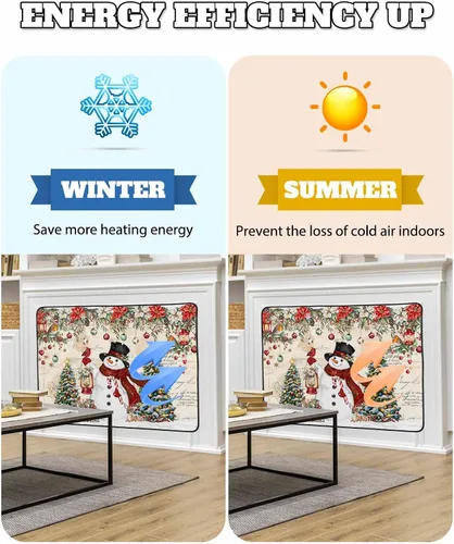Miniatura 12 de Cubierta magnética azul para chimenea, detiene la pérdida de calor, pantalla de chimenea para interiores, bolas de gnomos de Navidad, árbol de copo