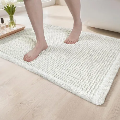 Miniatura 23 de Alfombras de Baño con Textura Waffle, Tapetes de Baño Bohemios Súper Absorbentes, Tapetes Antideslizantes para Ducha, para Piso de Baño y Bañera
