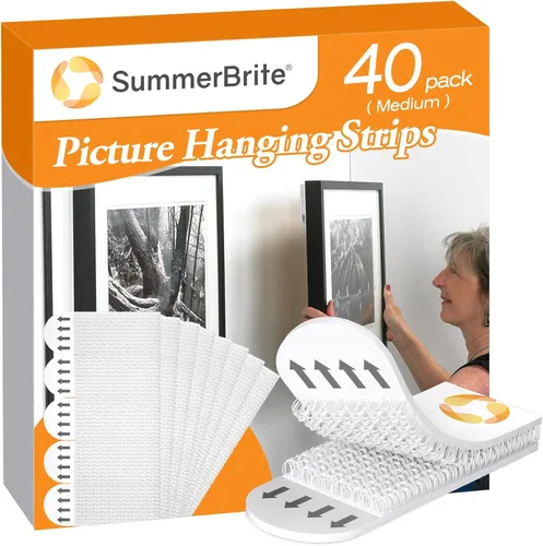 Miniatura 9 de Summerbrite - Tiras resistentes para colgar cuadros, sin dañarlos, kit para colgar cuadros, ganchos sin clavos, cinta adhesiva para pared