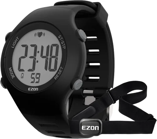 EZON Heart Rate Monitor Chest Strap and Digital Watch,5ATM Waterproof Fitness Tracker with HRM,Calories Burned,Stopwatch and Hourly Chime - Ideal
