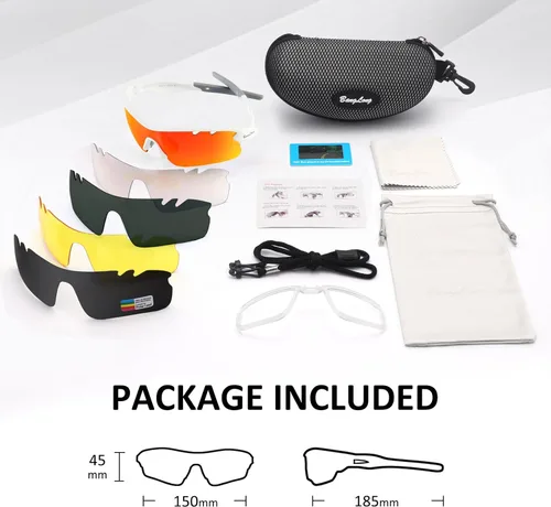 Miniatura 6 de BangLong Polarized Sports Sunglasses Cycling Sun Glasses for Men Women with 5 Interchangeable Lenes for Running Driving Blanco y rojo