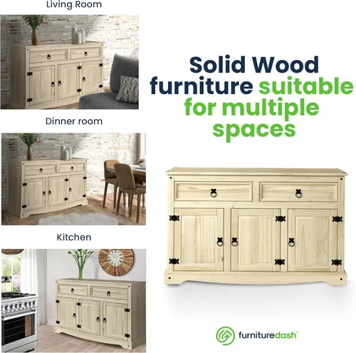 Miniatura 4 de Furniture Dash Armario de almacenamiento de madera maciza de 51.9 pulgadas de ancho, 16.9 pulgadas de profundidad, 31.7 pulgadas de alto, aparador