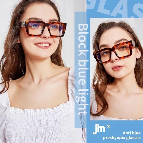 Miniatura 6 de JM Paquete de 3 gafas de lectura estilo Oprah para mujeres y hombres, elegantes gafas cuadradas con bloqueo de luz azul Color mixto