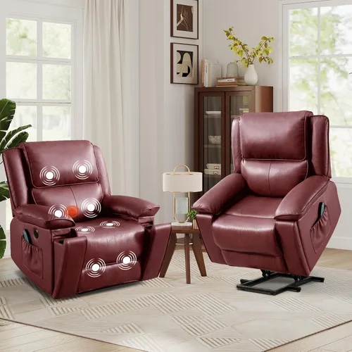 Miniatura 13 de HAOMARKETS Sillones reclinables de elevación eléctrica con masaje y calor para ancianos, silla reclinable eléctrica con portavasos y puerto USB
