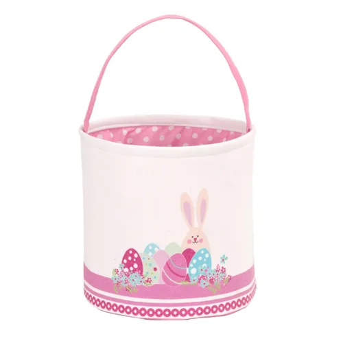 Miniatura 14 de LessMo - Canasta de conejito para huevos de Pascua, color púrpura, bonita, personalizable, de lona y algodón, canasta para búsqueda de huevos